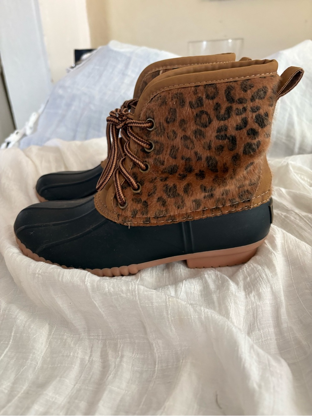 Kids marleylilly Leopard-Print Lace-Up Duck Boots - Brown/Black